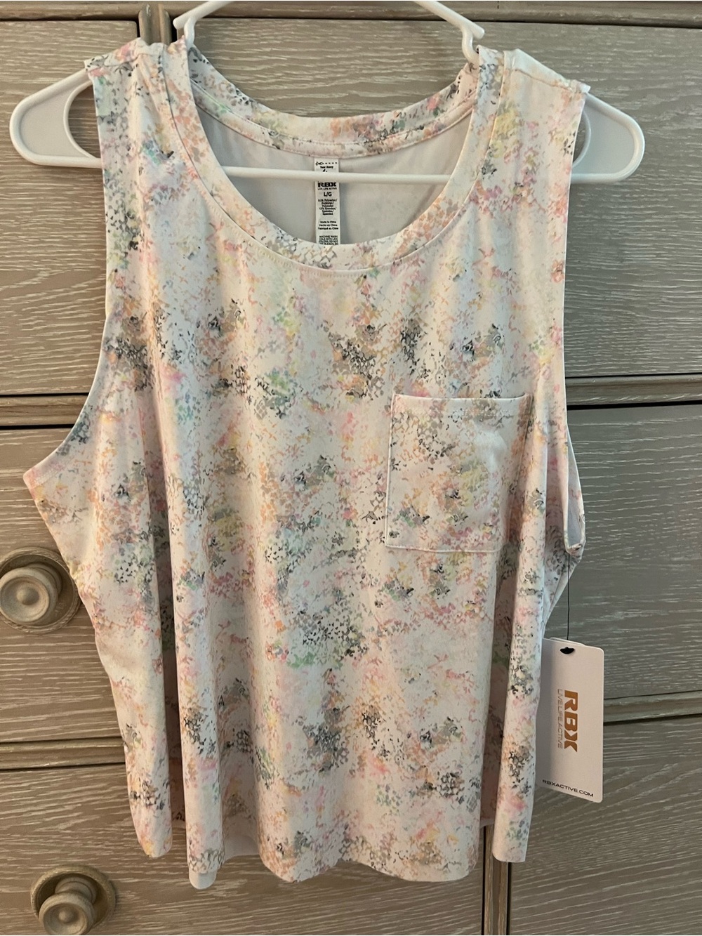 RBX Pastel Marble Pocket Tank Top in White and Pink